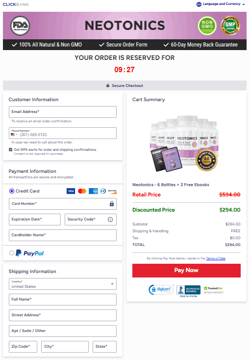 Neotonics Secured Order Page